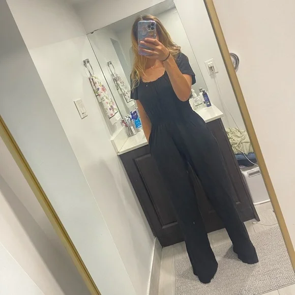 Smash and Tess jumpsuit size xs black with cinched waist pockets and wide leg - Picture 2 of 4